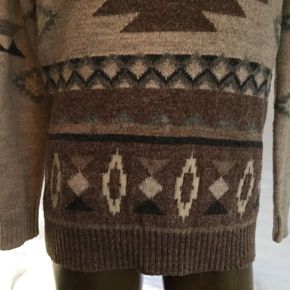 American Eagle Outfitters Mens Sweater Small Pullover Beige Tribal Aztec Wool - Picture 9 of 15